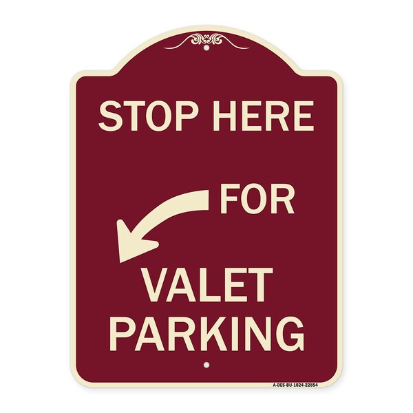 Signmission Stop Here for Valet Parking Left Arrow Heavy-Gauge Aluminum Sign, 24" x 18", BU-1824-22854 A-DES-BU-1824-22854 - main